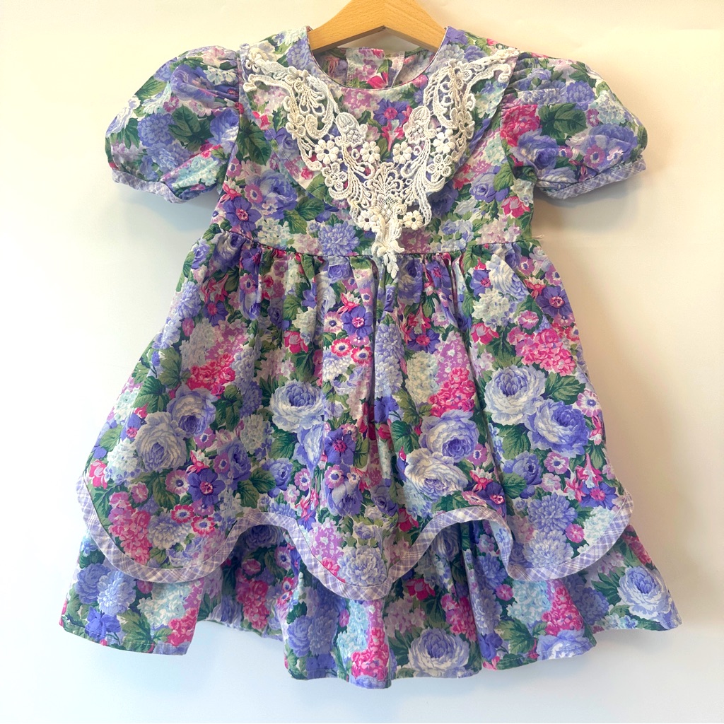 Vtg 80s 90s Swat Dress Hydrangeas Roses Girls 4 Sealed With A Kiss Made In Usa